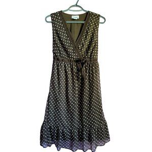 motherhood maternity brown polkadot sleeveless v neck midi dress
